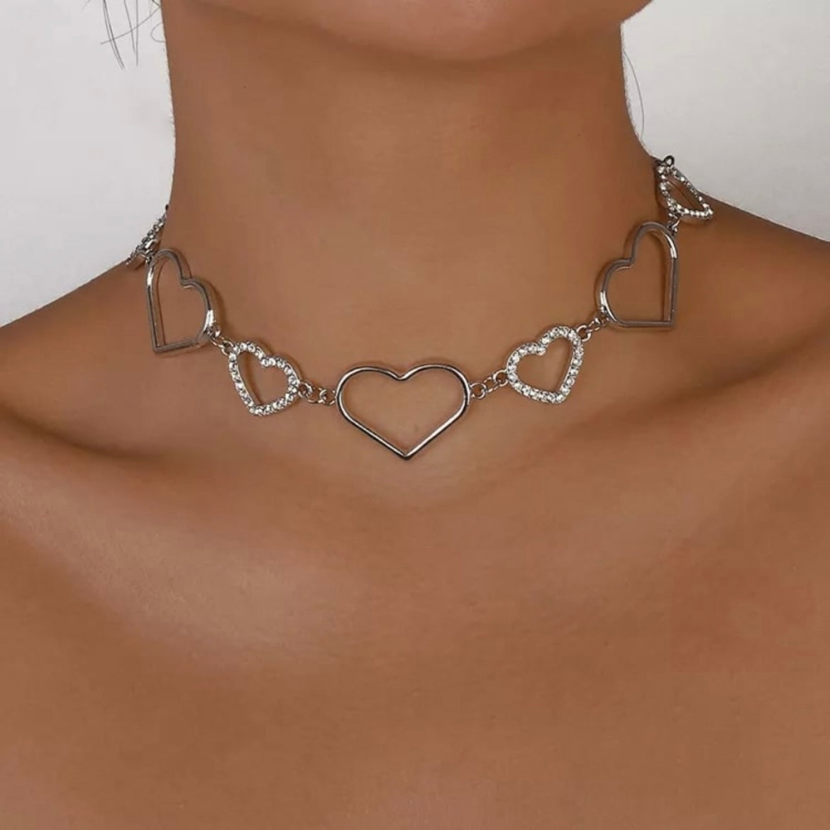 Choker Inimioare cu Zirconiu – Argintiu